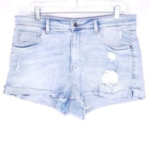 HM Destroyed Rolled Cuff Jean Shorts Women Size 12 High Rise Denim Pants